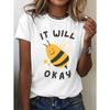 Fashion Women Retro Creative Bee Pattern Print T Shirt Funny Casual O-neck Short Sleeves T-shirt Summer Female Tee Shirt