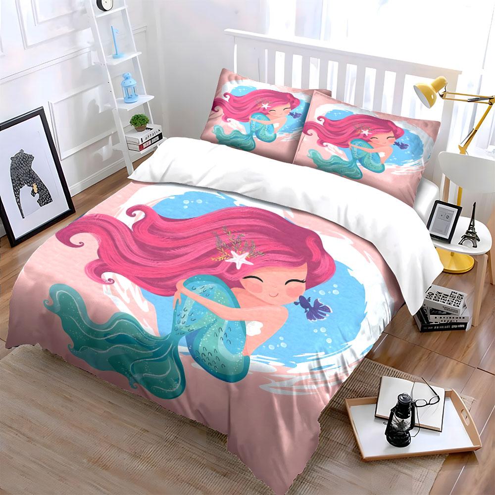 Mermaid Themed Kids Bedding Set Multiple Sizes Kid'S And Adults' Bedroom Exquisite 3Pc Bedding Set, Gift