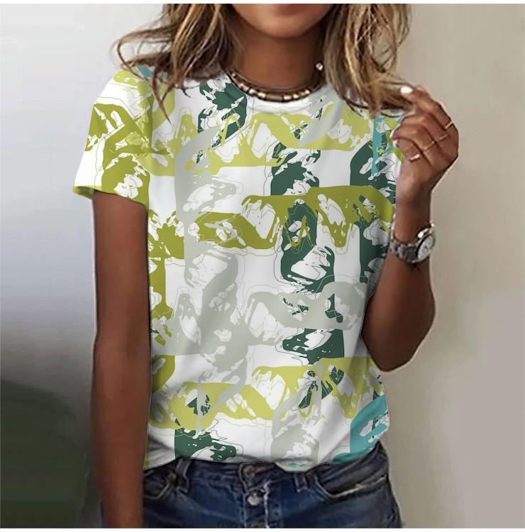 2025 Casual Sports Women's T-shirt Summer New Style Garden Collar Short Sleeve Fresh Floral Loose Lightweight Fabric Casual