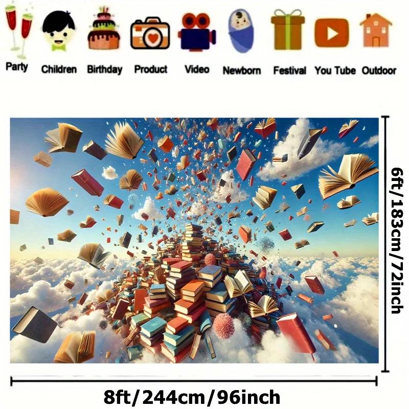 A polyester fiber party banner, with a floating book design, measuring 8x6 feet, suitable for home useDJH