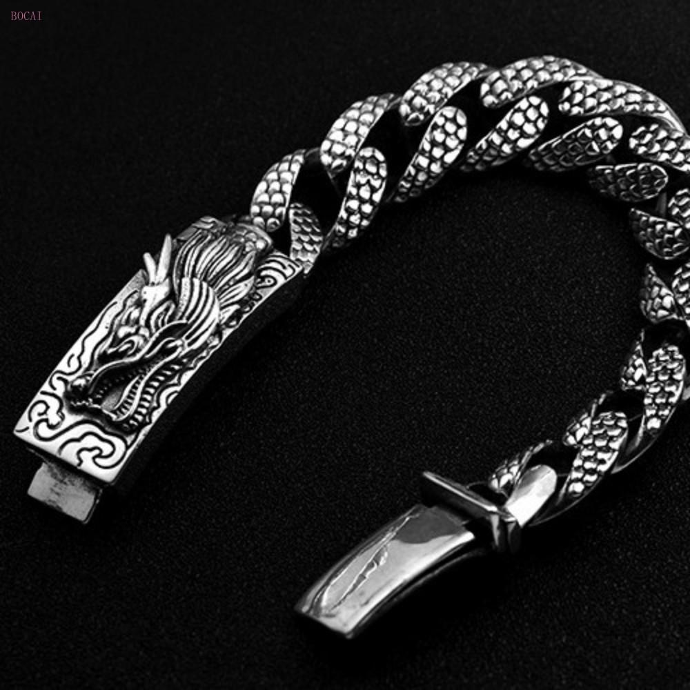 

Браслет Solide S925 из стерлингового серебра, новая мода, классика, чешуя дракона, конское бедро, цепочка, чистое серебро, ювелирные изделия для рук 22cm
