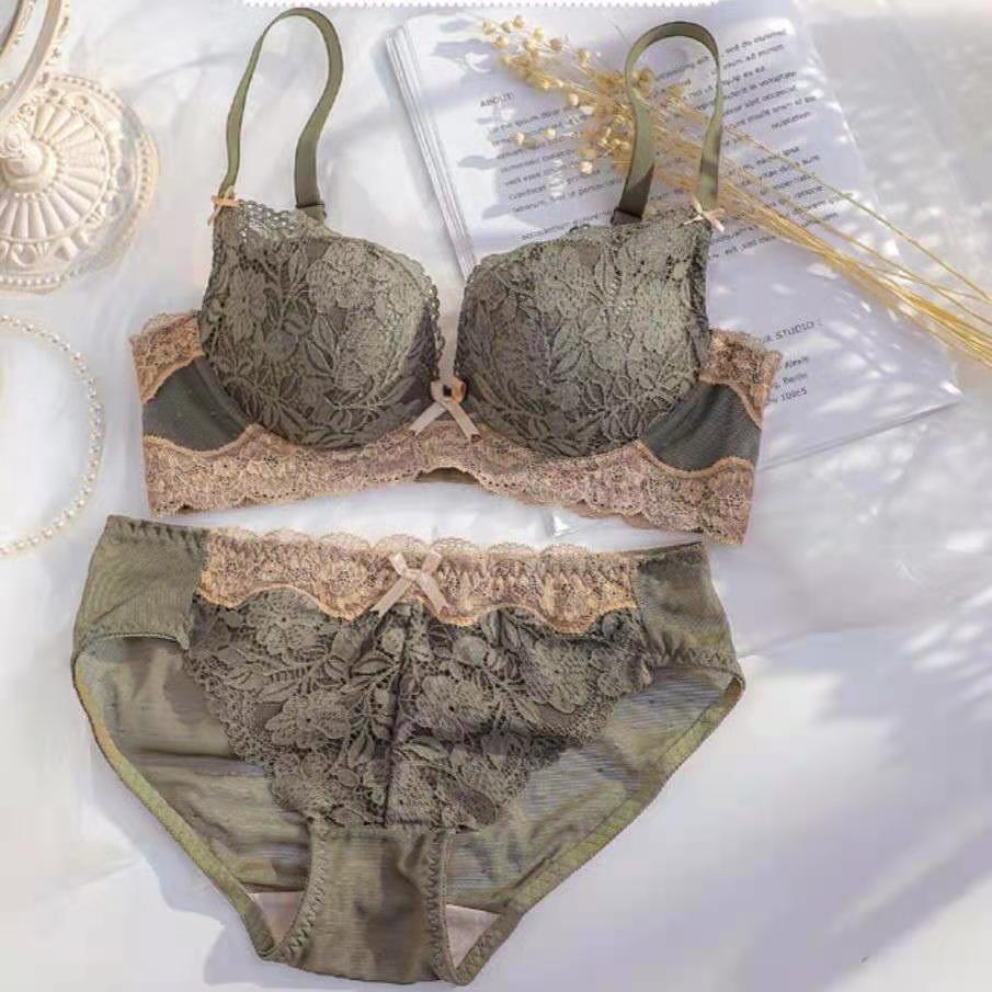 Damen Push-Up Spitzen-BH Set: Ohne Bügel, Verdickte Unterstützung, Verstellbare Seiten, Verbessert kleine Brust.