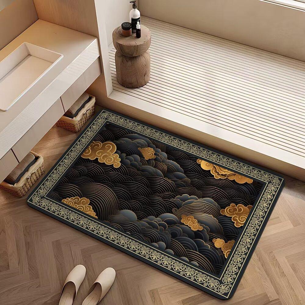 New Chinese-Style Flower Diatom Mud Floor Mat, Toilet Cushion, Door-To-Door Bathroom Quick-Drying Toilet Door Mat