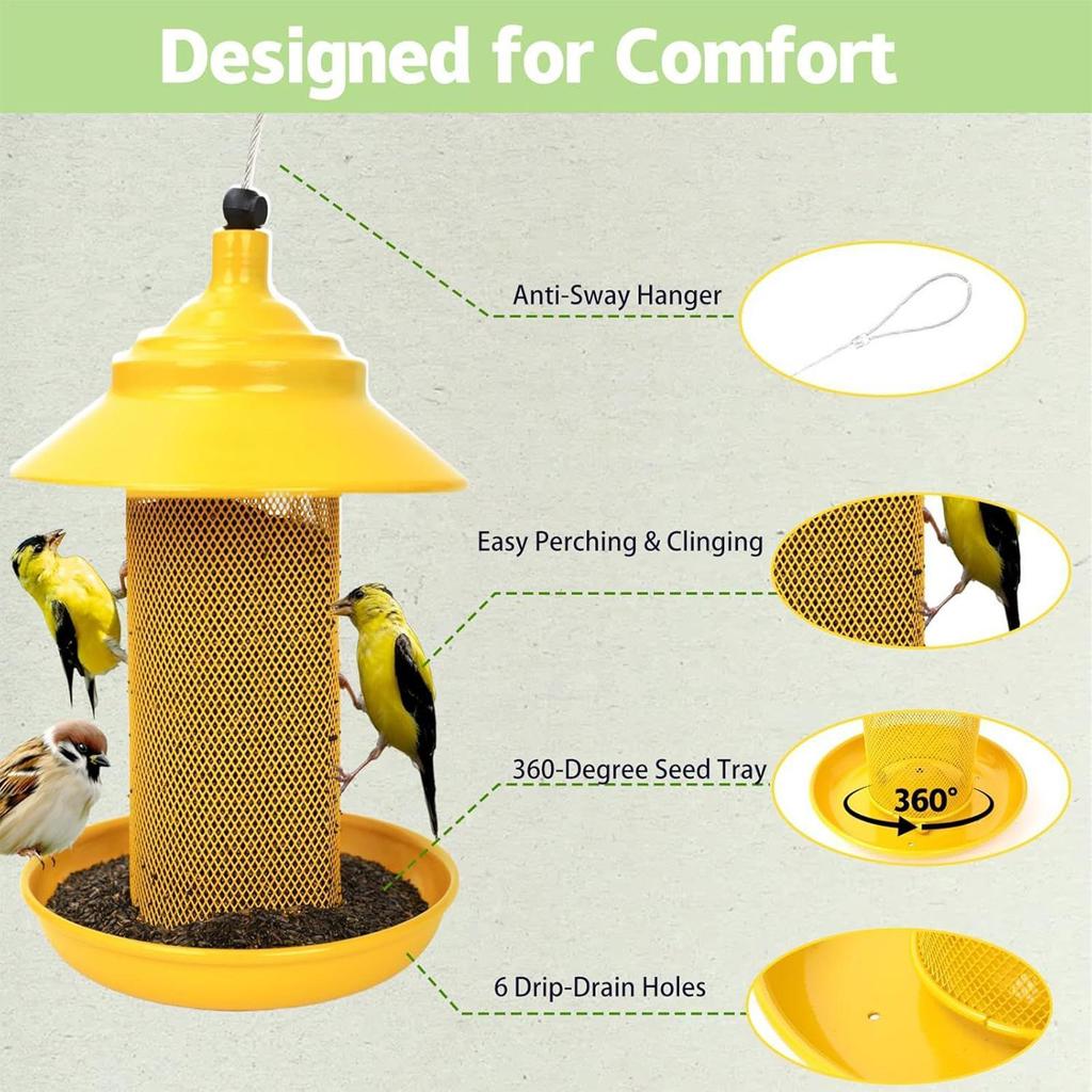 Finch Feeders for Outside Metal Mesh Food Container Tube with Tray Wild Bird Feeders for Yard Patio Balcony Porch Tree Fence