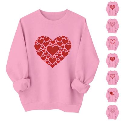 Valentines Sweatshirts For Women Love Heart Graphic Pullover R-neck Long Sleeve Tops Valentine's Day Sweatshirt