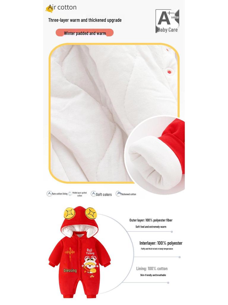 Red Festive Baby Jumpsuit for New Year & Winter Celebrations
