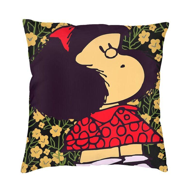 

Mafalda And Flowers Square Pillow Case Home Decorative Cushion Cover Throw Pillow for Living Room Doublesided Printing 30x30cm 12x12in