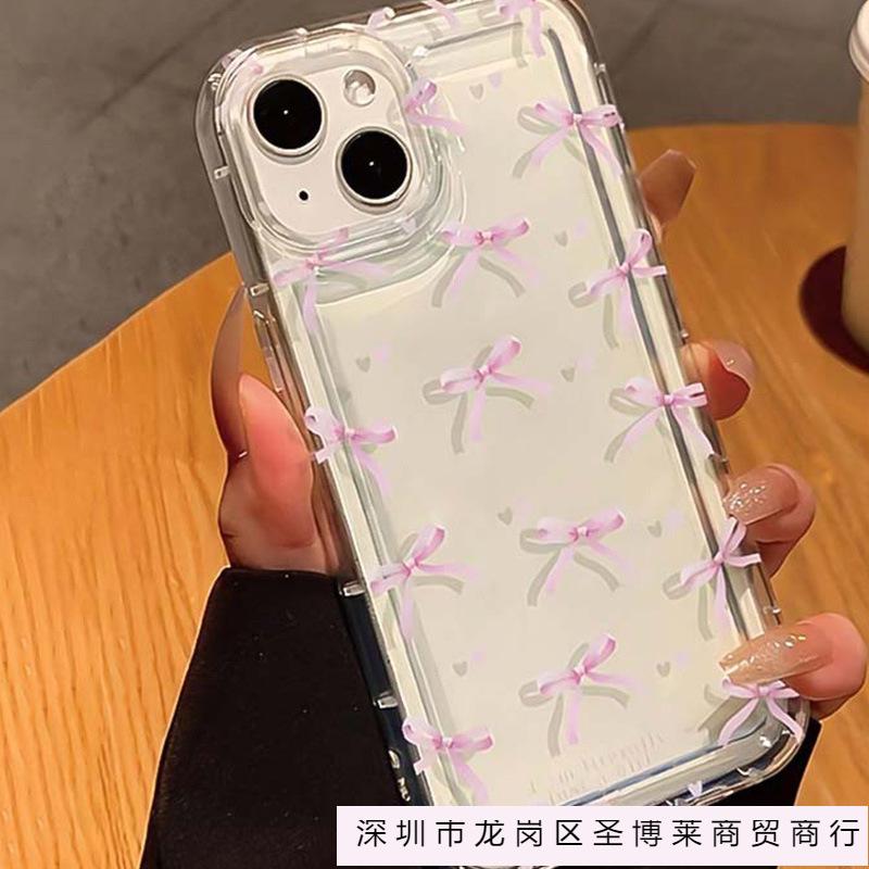 Full Screen Bow TPU Mobile Phone Case for iPhone11/12/13 Apple 15/14promax Transparent 16 Soft