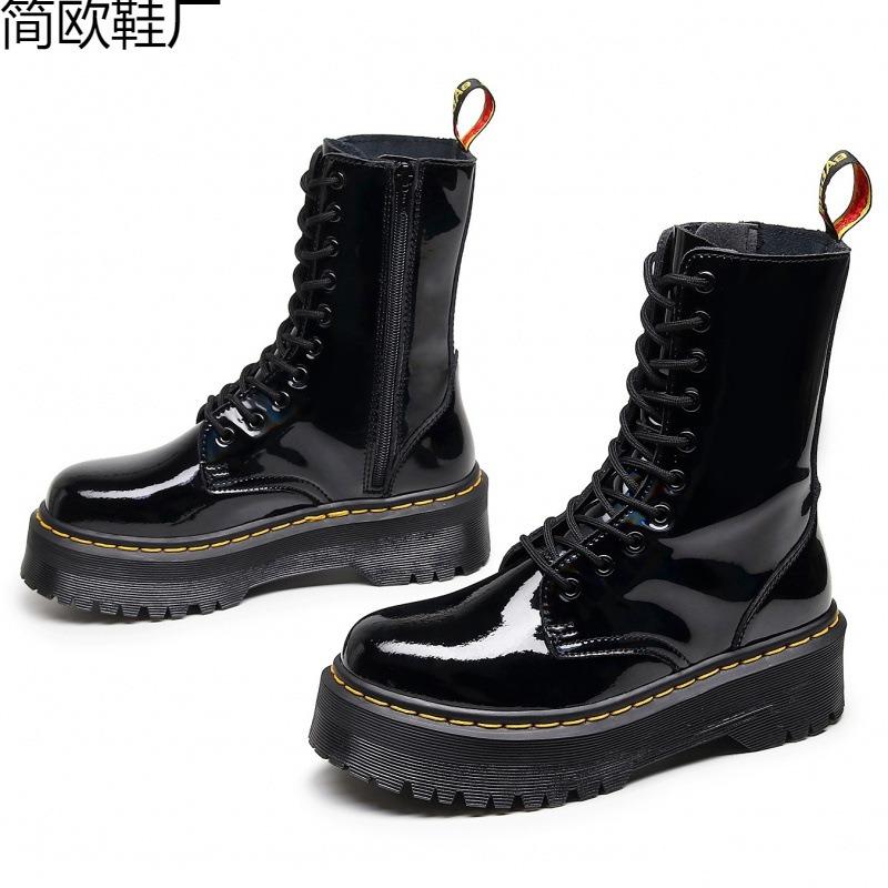 Laser-Dicksohlen-Loch-Lokomotivstiefel Damen 10 Reißverschluss seitlich Britische Langstiefel Muffin-Serie
