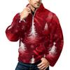 Men's Christmas Print Zip-Up Sweatshirt with Stand Collar, Plus Size Flannel Top for Fall Winter