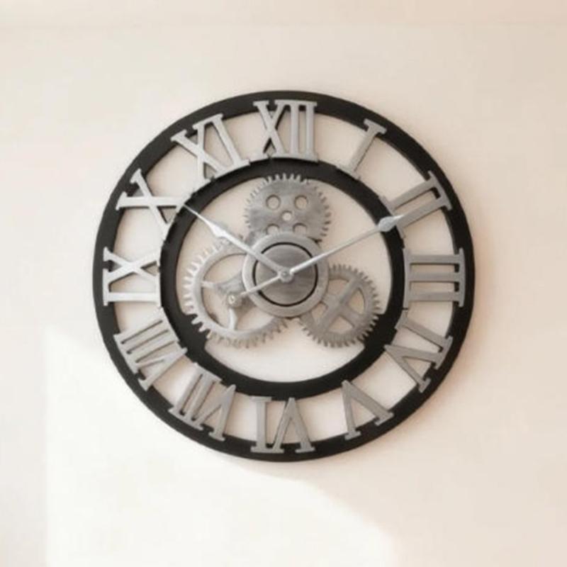 Gear Wall Clock Retro Wooden Living Room Wall Watch Art Design Bedroom Decorative Clocks Creative Large Round Silent Clocks