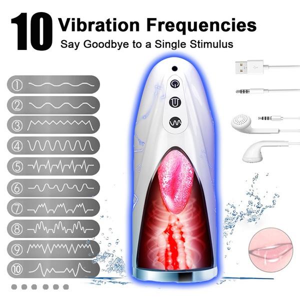 Mężczyzna Masturbator Cup Realistyczna końcówka języka i ust Pochwa Kieszonkowa cipka Blowjob Stroker Wibrująca zabawka do seksu oralnego