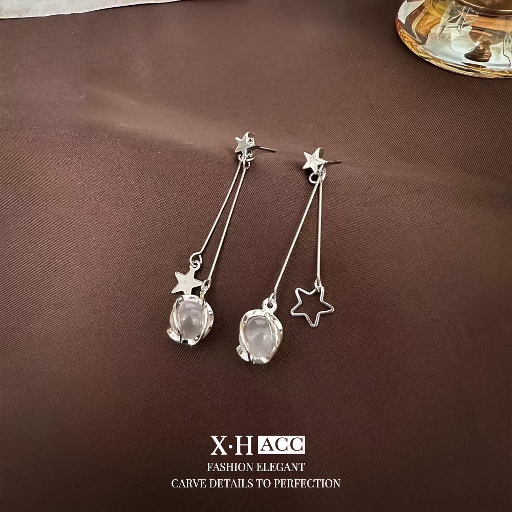 Silberne Nadel Katzenaugenstein Blume Ohrringe - Elegantes, vielseitiges Modeaccessoire für Frauen