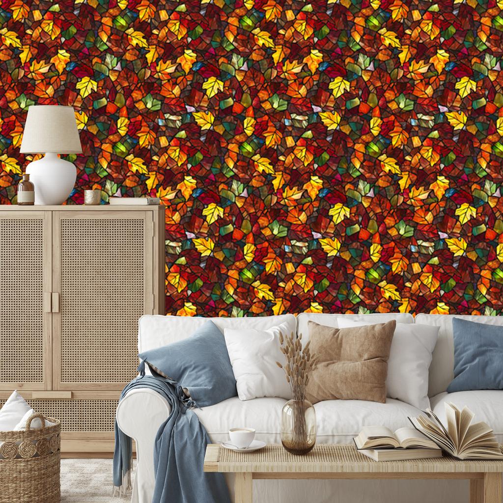 Burgundy and rust stained glass wallpaper for living room and bedroom 50x1000