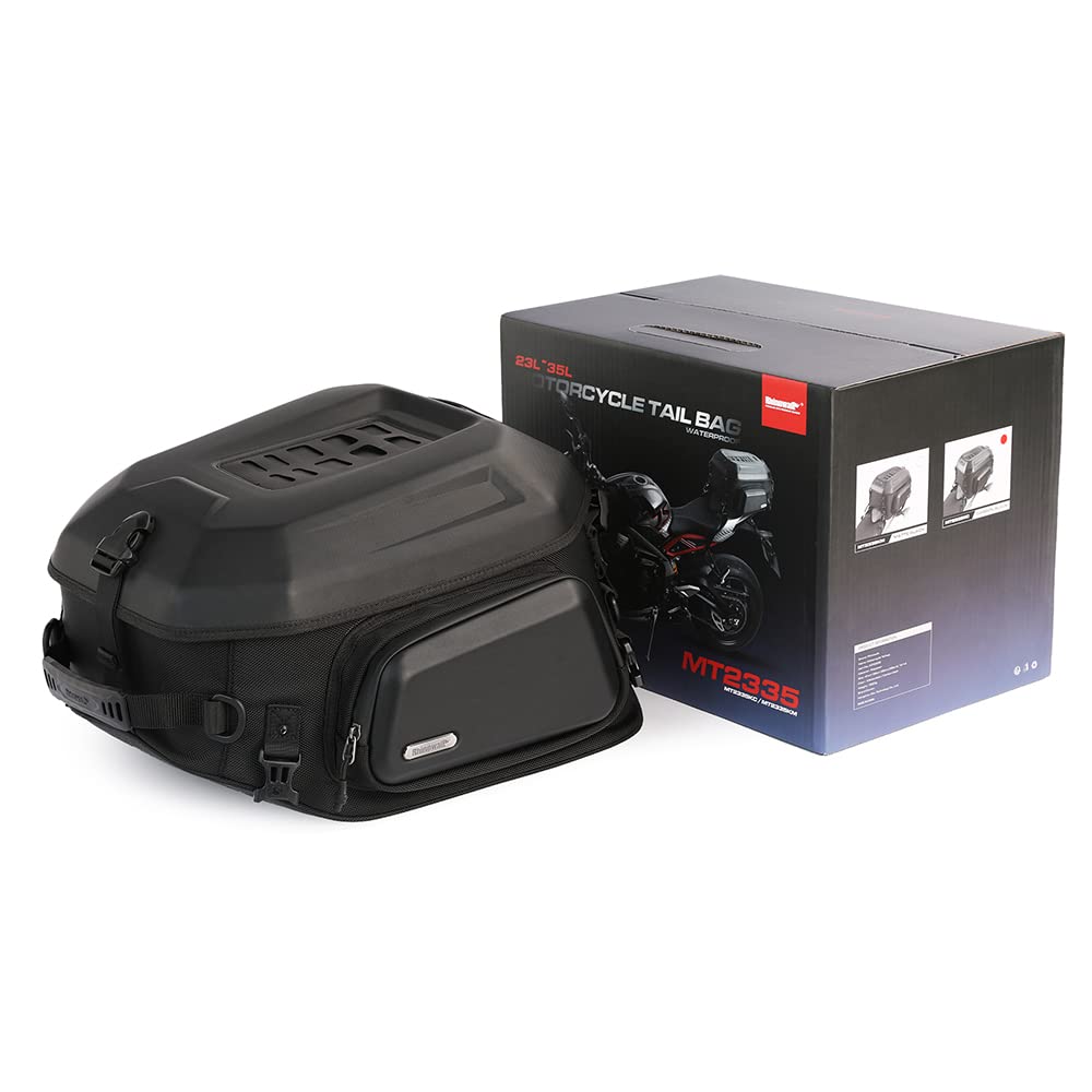 Rhinowalk Motorcycle Travel Luggage, Expandable Motorcycle Tail Bag 35L, Waterproof All-Weather Trunk/Rack Bag with Sissy Bar Straps, Matte Black