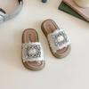 Stylish Girls' Rhinestone Square Buckle Slip-On Sandals for Summer 2026