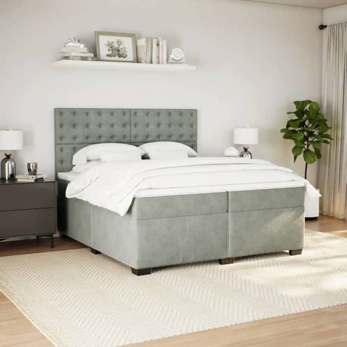 VidaXL Sommier à lattes de lit et matelas Gris clair 200x200cm Velours 3291014