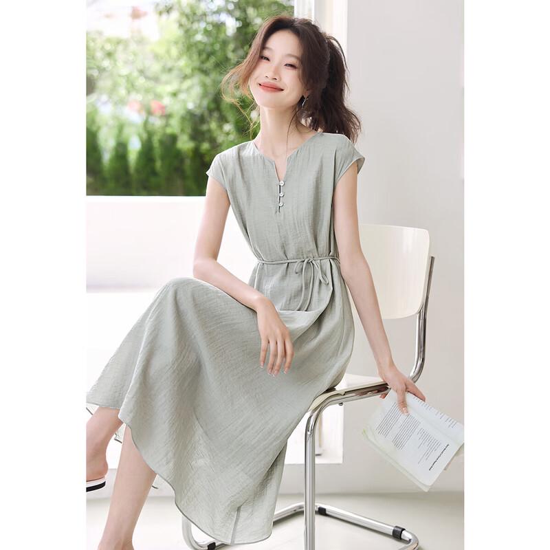 Mohan Yimei 2025 Summer V-Neck A-Line Maxi Dress