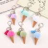 Fashion Mini Ice Cream Keychains Tassel Women Fluffy Pom Velvet Plush Keyring For Girls Charm Pendant Bag Decoration Gifts