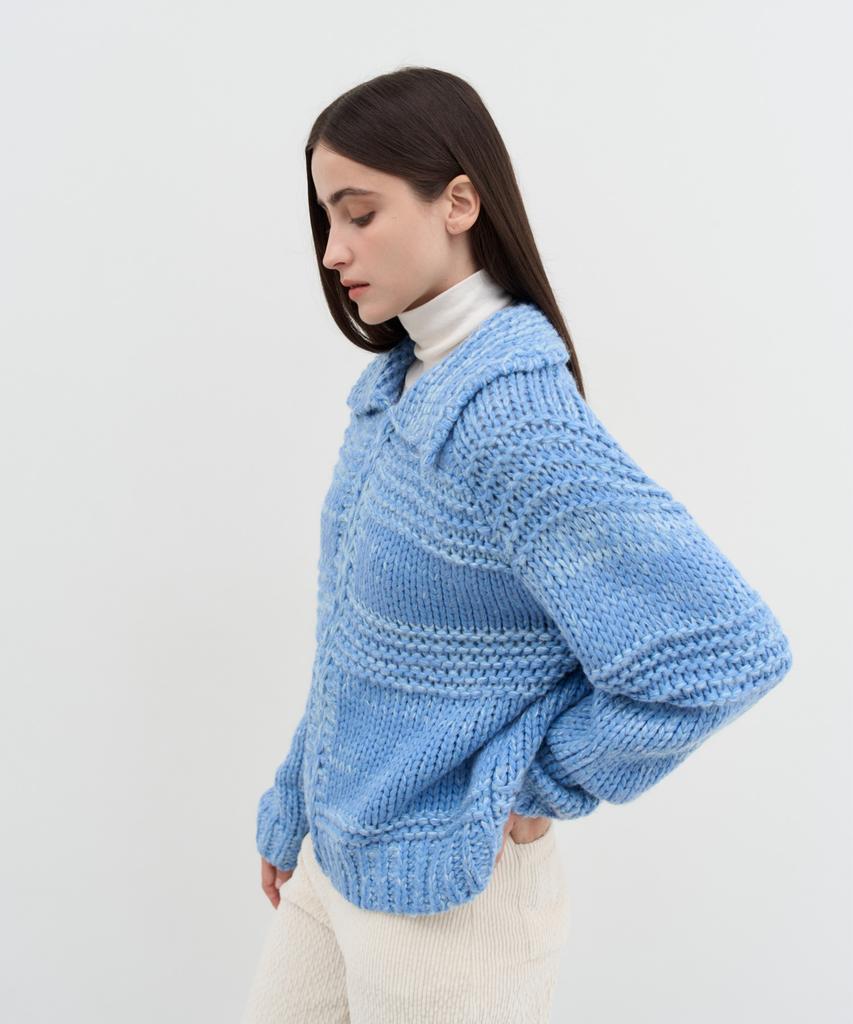HOURMOND Cloud Knit Zip-Up_Sky Blue