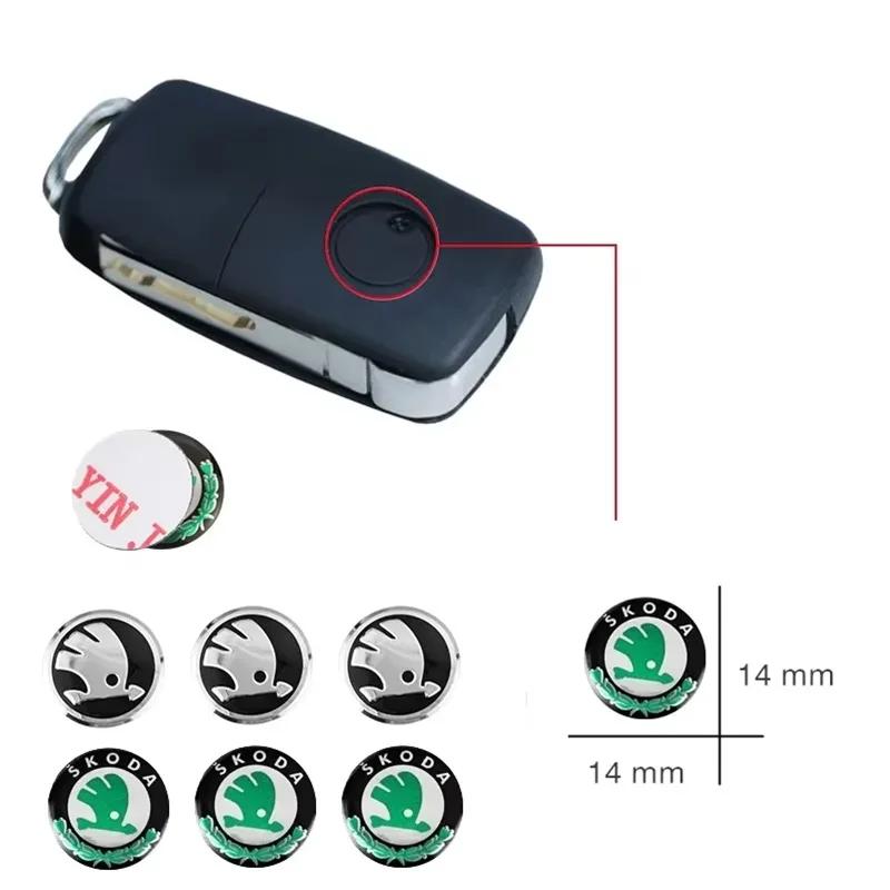 ABCDGF1 14mm Auto Fernbedienung Schlüssel Aufkleber Aluminium Emblem Decal Für Skoda Octavia Kodiaq Fabia Derivati Yeti Enyaq A7 Superb Rapid Kamiq Karoq