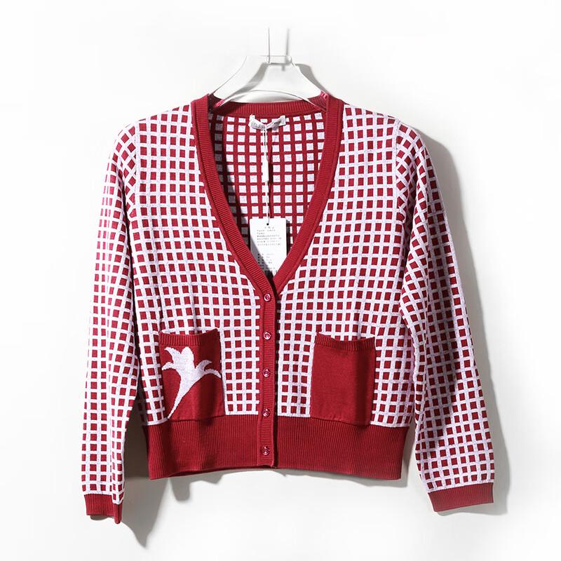 Anlom Women's Plaid V-Neck Long Sleeve Knit Top