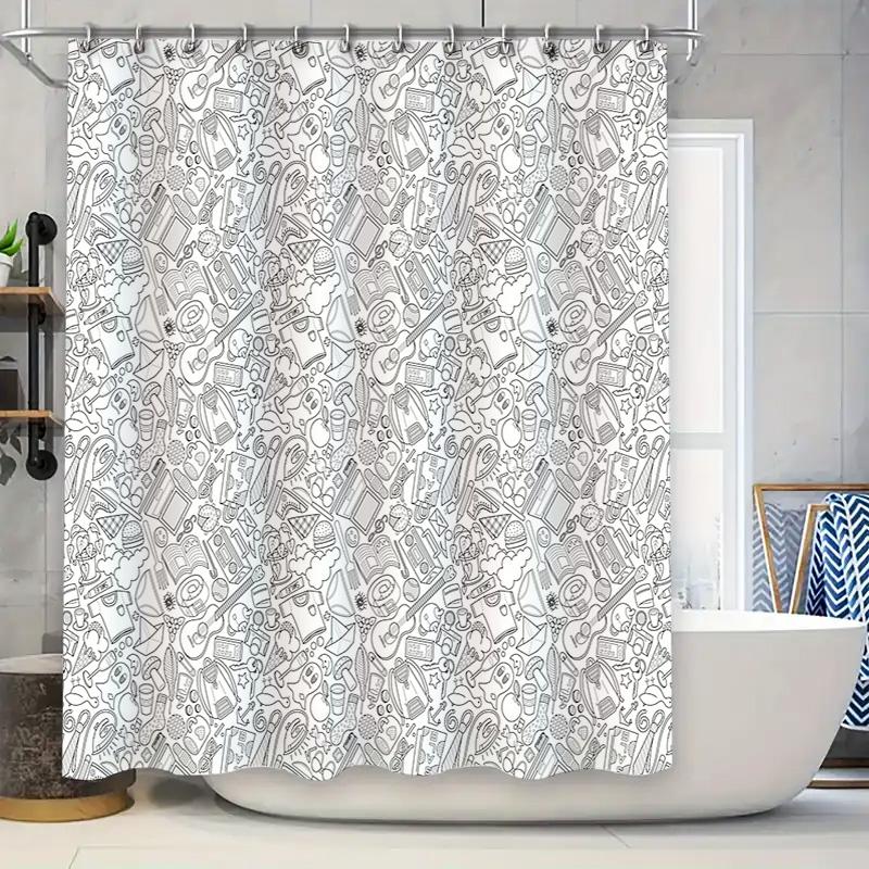 

Boho Shower Curtain Cute Sketch Pattern Bathroom Decor Artistic Washable Fabric Liner Waterproof Modern Home Textile Hippie Wall W60H190(CM)-1 Pcs