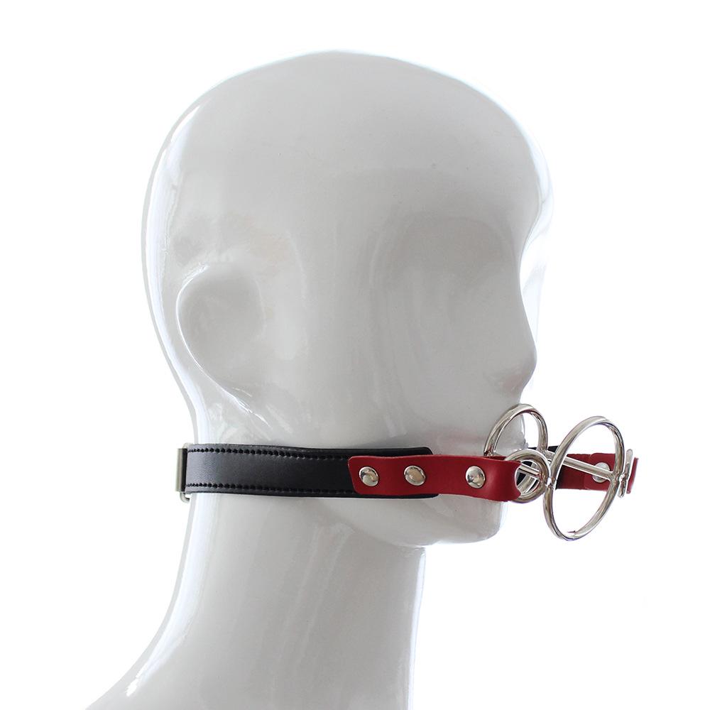 Leather & Iron Ring Gag: Double Metal Ring Mouth Plug for Men & Women, SM Erotic Toy