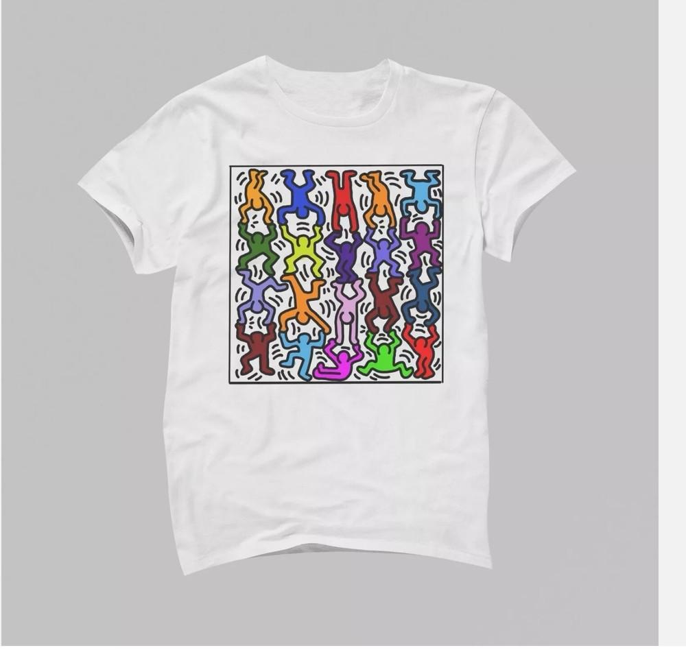 Белая футболка с коротким рукавом Акробаты от Keith Haring, разноцветная L