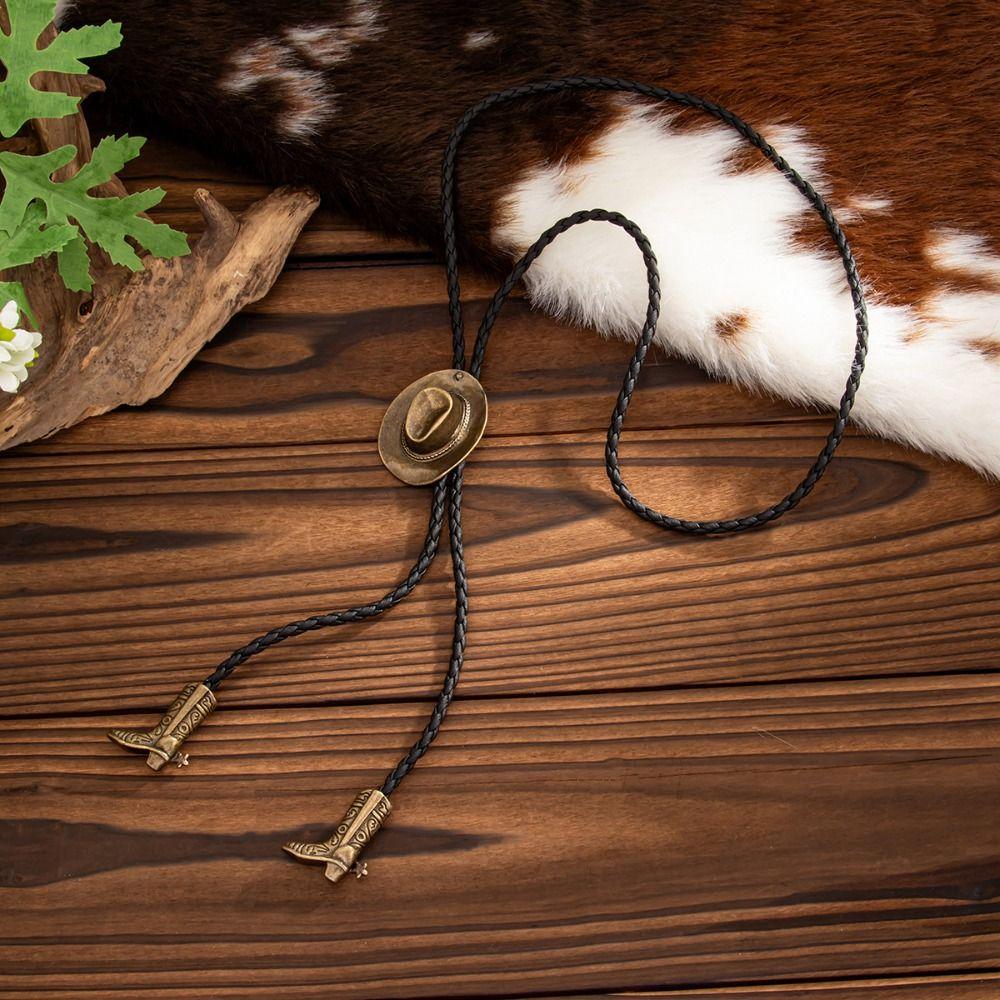 Boot Pendant Cowboy Cap Pendant Necklace Long PU Leather Necklace Ethnic Style Necklace  Girls
