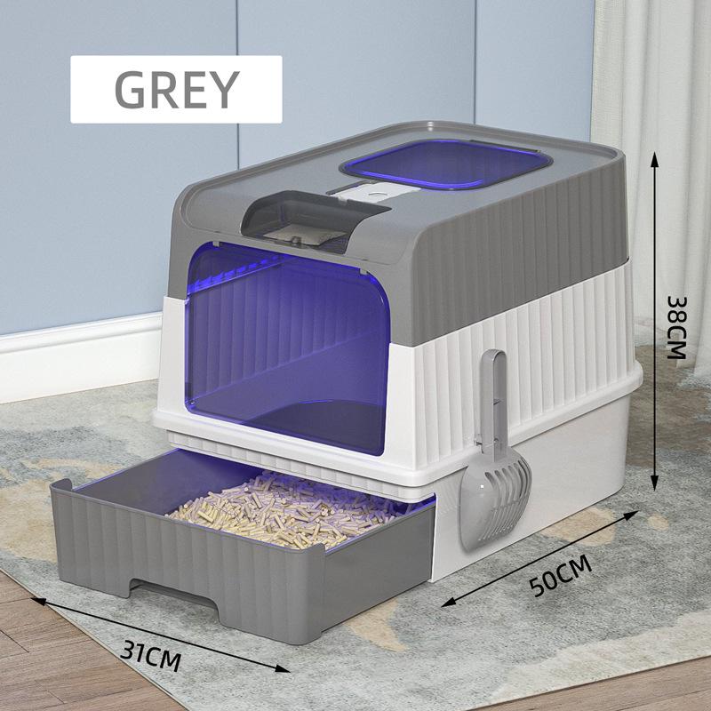 Large Enclosed UV-Sterilizing Cat Litter Box with Drawer