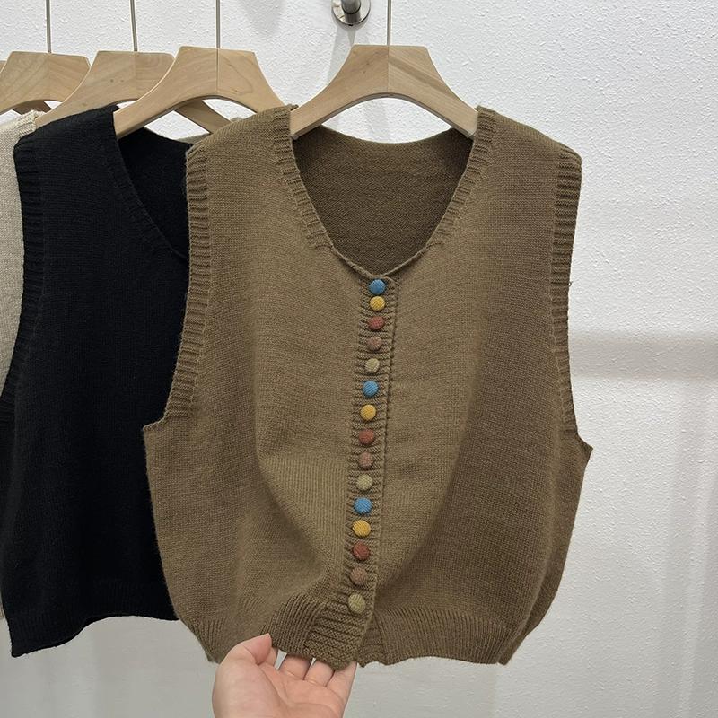 DIMANAF 2025 Autumn Women Sleeveless Vest Sweaters Knitting Colorful Buttons Oversize Casual Style Loose Sweater