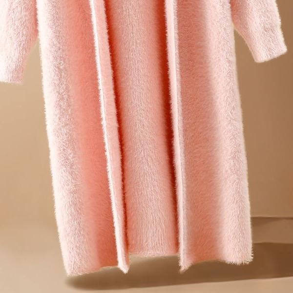 High-end Women's Mink Fleece Knitted Cardigan Autumn WinterThick Warm Plush Knitted Long Coat