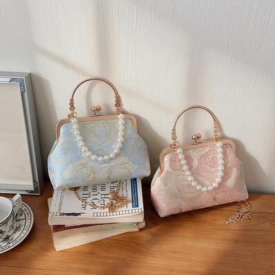 Cross-Border New Chinese Style Women's Bag: Retro Embroidery Hanfu Bag with Pearl Chain, Evening & Crossbody Design
