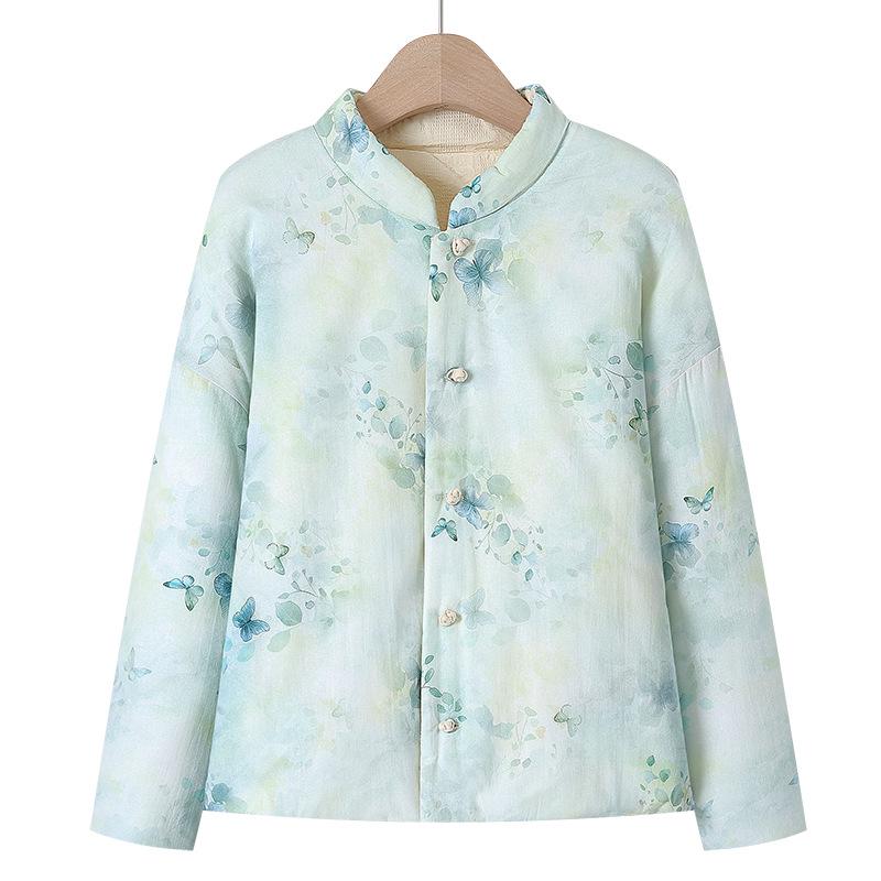 Women's Chinese Retro Style Frog Button Warm Cotton Jacket, Autumn/Winter 2025 Edition
