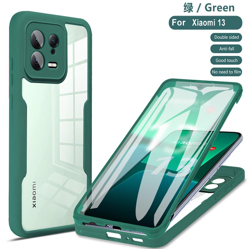 

Защитный чехол для телефона на 360 градусов для Xiaomi Mi 11 12 13 14 Pro Mi 14 Ultra Mi13 12 11 Lite 12X 11T 12T 13T со встроенным экраном For Xiaomi 11i зелёный