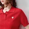 Women's Retro Cable Knit Linen Blend Polo Top