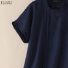 ZANZEA Women Casual Round Neck Solid Color Summer Short Sleeve Blouse