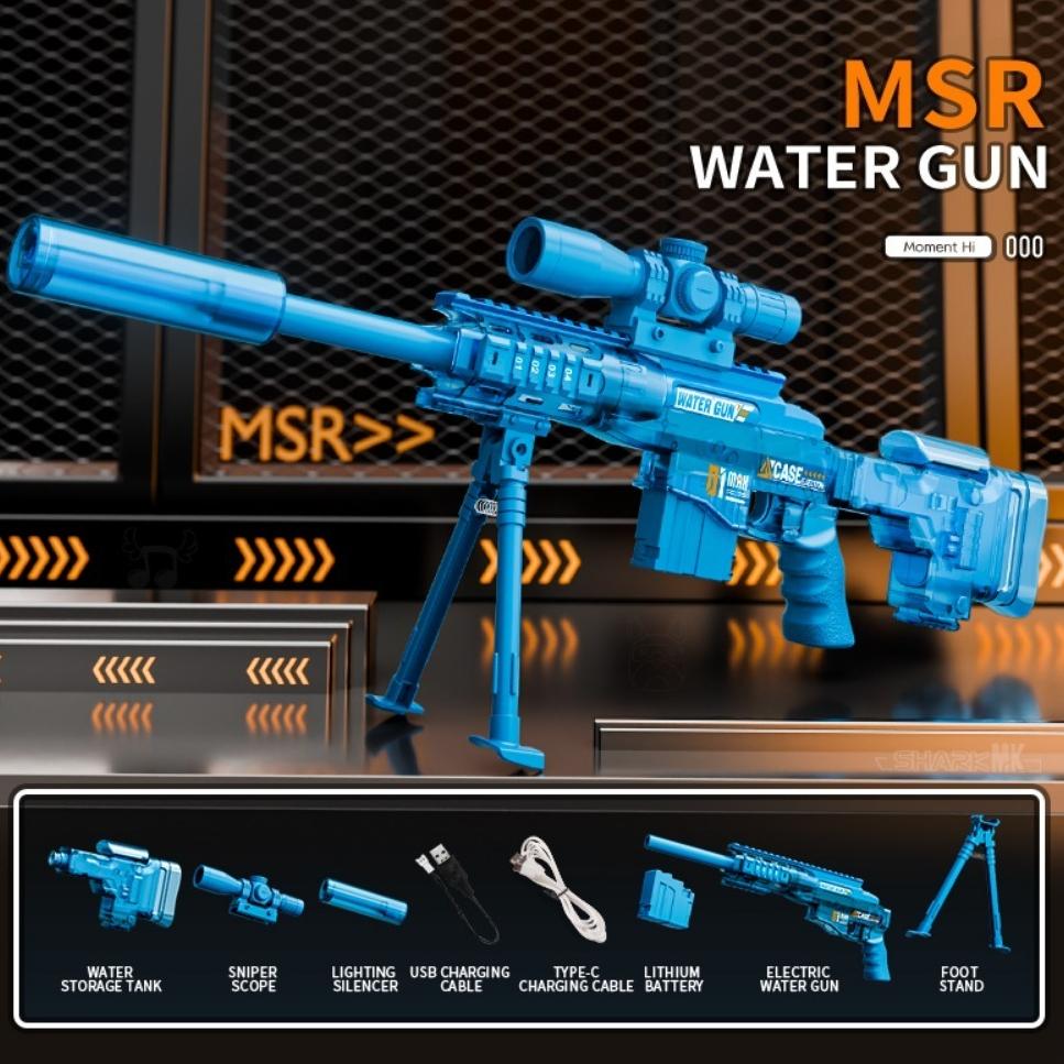 Full Auto Electric Water Gun Toy with Flashing Light Rapid-Fire Motorized Blaster for Summer Outdoor Fun & Kids Play Game