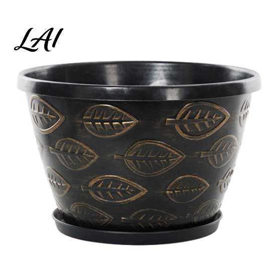 Garden Supplies for Flowers 11 Inch Flower Pots Leaf Embossed Plastic Planters with Drainage Hole Retro Breathable Containers Indoor Outdoor