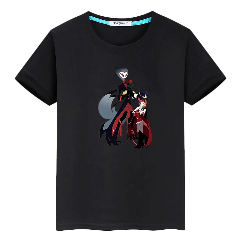 helluva boss Print Kawaii Cute Tees t shirt for kids boy10year 100%Cotton Short pride tshirt anime Tops Christma y2k girl clothe