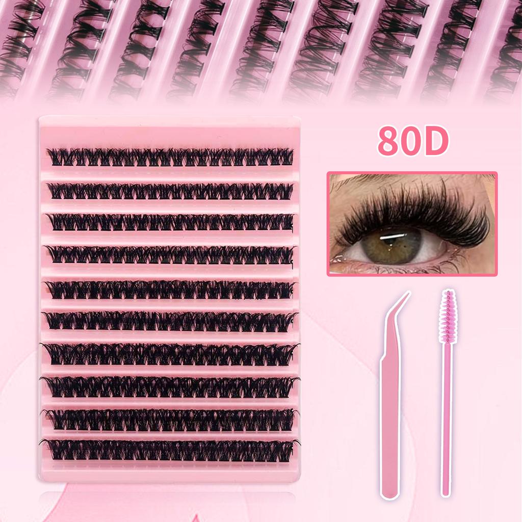 Temudiy Eyelash Extension 80D Cluster D-Type Curl Mixed False Eyelash Tool Set