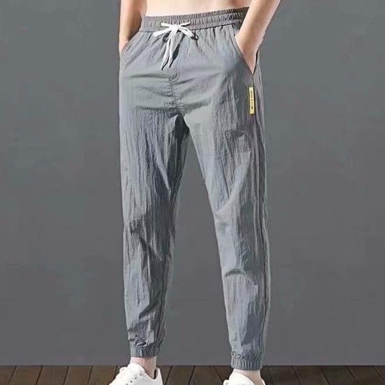 Men Pants Solid Color Drawstring Summer Ankle Tied Pockets Trousers for Sports