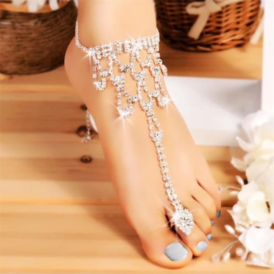 Elegant Rhinestone Finger and Toe Anklet: Women's Bohemian Beach Luxury Foot Jewelry