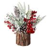Small Tabletop Xmas Tree Artificial Mini Xmas Tree Decorations with Berry Pinecone Greenery Ball Flocked Tabletop Xmas