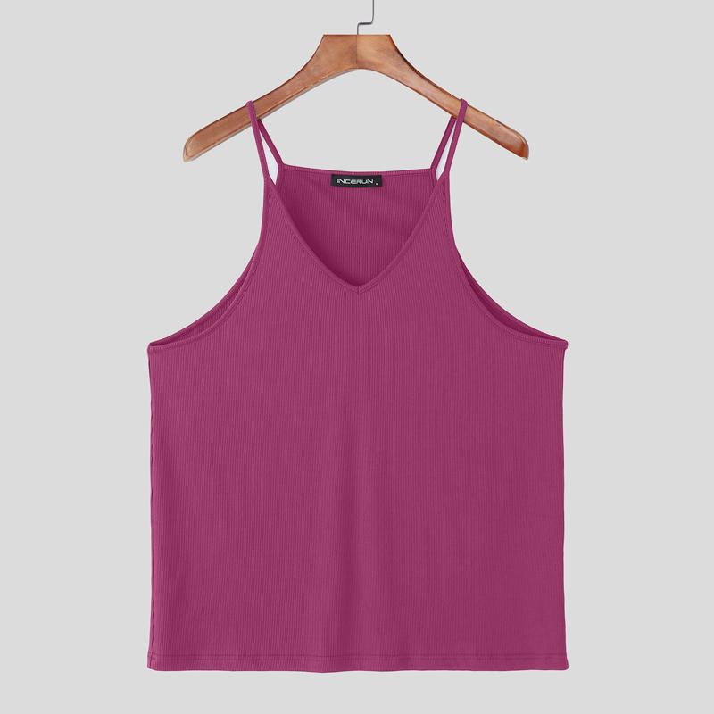 INCERUN Hauts à bretelles pour hommes Décontracté Col en V Sans manches Débardeurs Camisole unis
