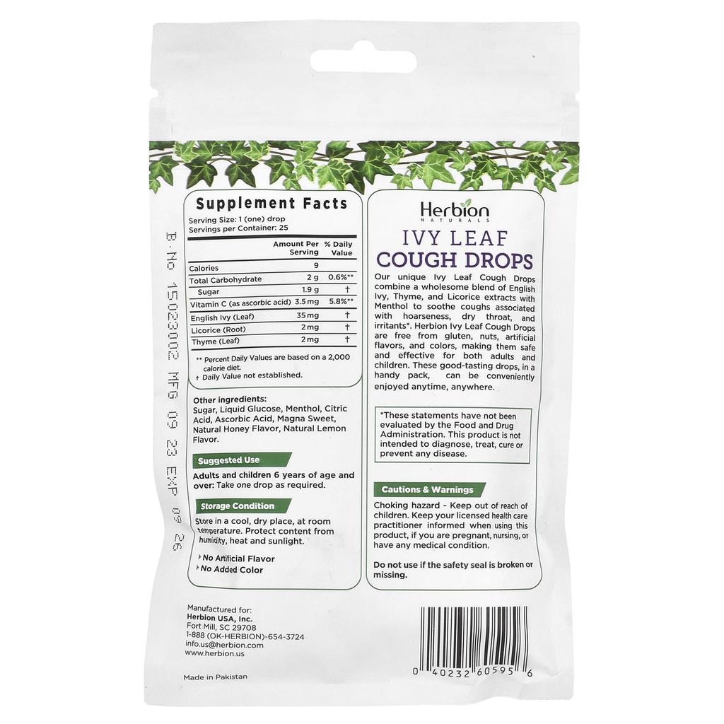 Ivy Leaf Cough Relief Drops, Honey Lemon, 25 Individually Wrapped