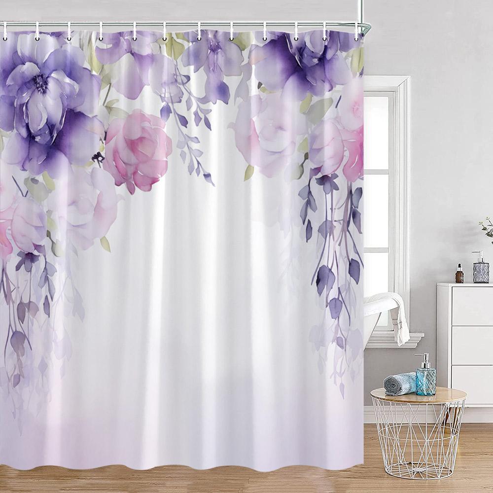 Purple Flowers Shower Curtains Wisteria Lavender Butterfly Birds Pirple Floral Bathroom Decorations Modern Elegant Bath Curtain