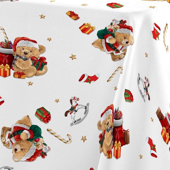 Nappe - EDEN - Ourson de Noël - Polyester - Infroissable - 150x300/150x240 cm