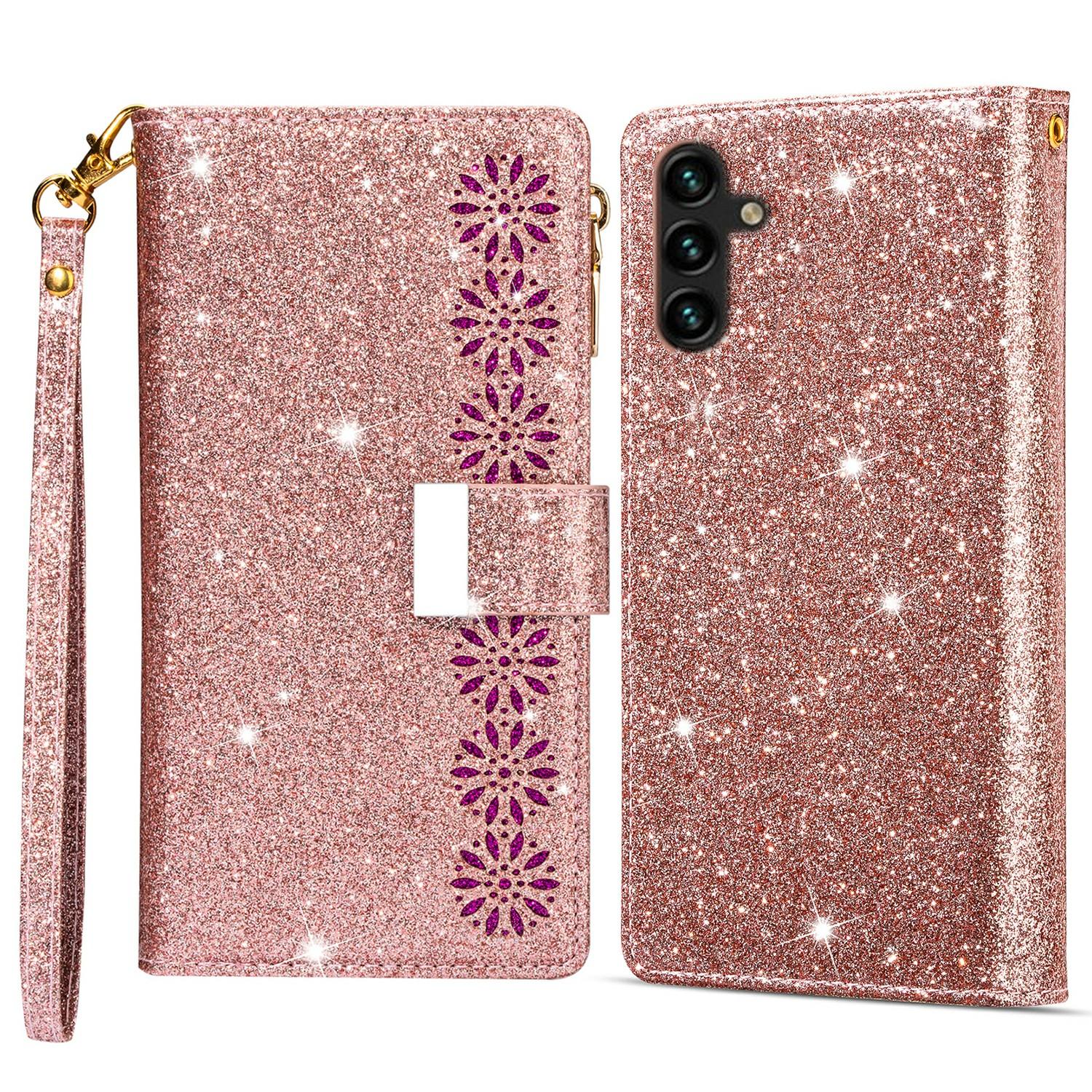 

For Samsung Galaxy S25+ Case Starry Sky Carving Leather Wallet Phone Cover Rose Gold